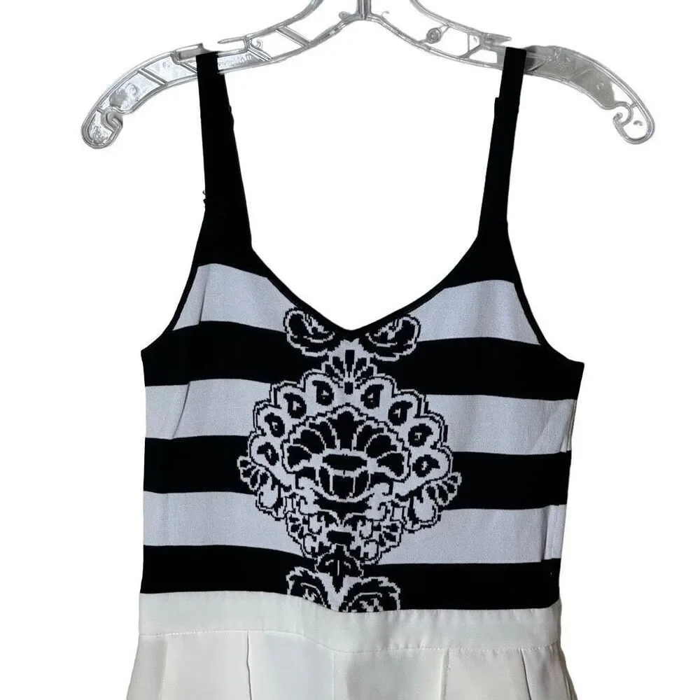 Jealous Tomato Intarsia Tank Romper in Cream & Black S FLAWS